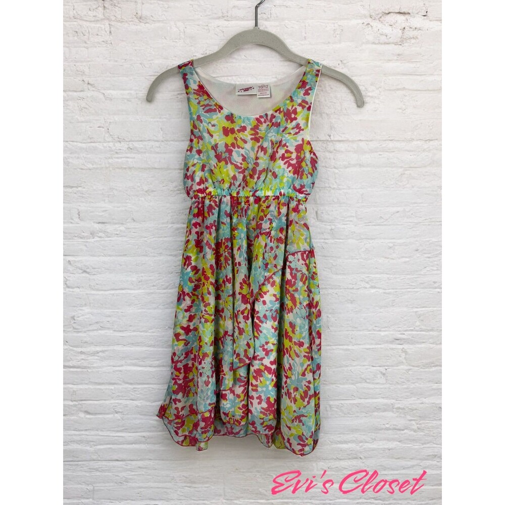 Extremely Me! Girls Dress White Pink Blue Neon Green  Sleeveless Sz 10-12